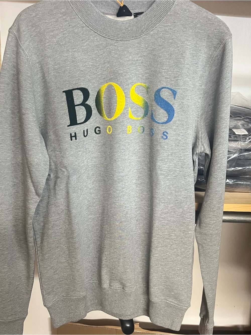 Hugo Boss Gray Crewneck with Multicolor BOSS Logo